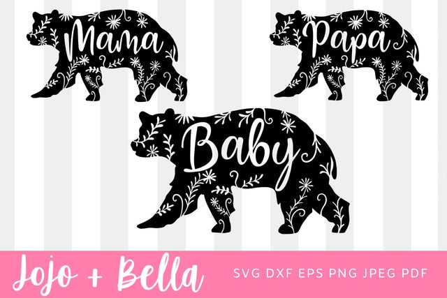 Bear Family Bundle Svg Cut Files for Cricut and Silhouette, Baby Bear Svg, Mama Bear Svg, Papa Bear Svg files SVG Jojo&Bella 