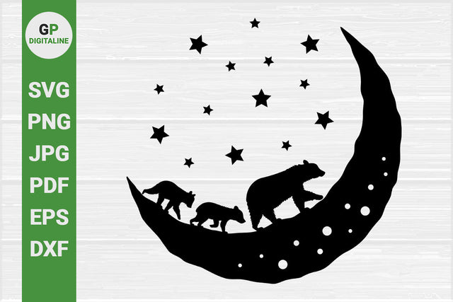 Bear Family on the Moon with Stars SVG SVG GPDigitaline 