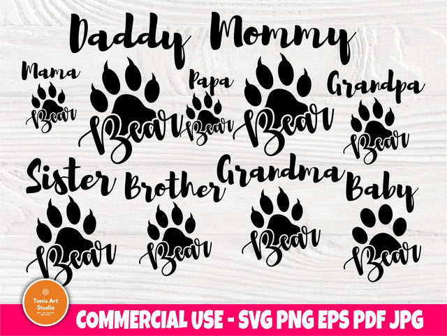 Bear family SVG | Bear feet svg | Bear silhouette | Boho svg | Mama svg | Papa svg | Brother svg | Sister svg | Baby svg | Family cut files SVG TonisArtStudio 