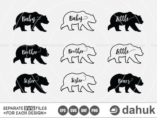 Bear Family SVG, Bear Siblings SVG, Cut file, for silhouette, svg, eps, dxf, png, clipart, cricut design space SVG dahukdesign 