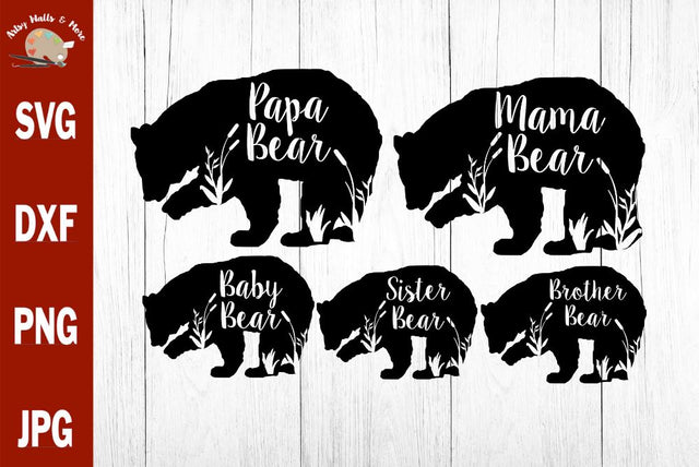 Bear family svg - Mama Bear svg - Papa Bear svg - Baby bear svg - sister brother bear family with grass cattails - mommy and me svg SVG The Artsy Spot 