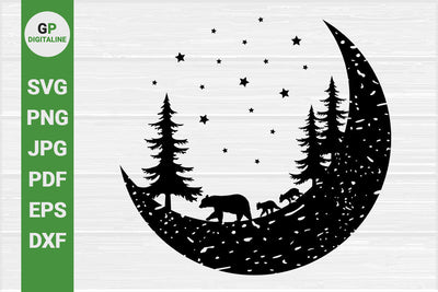 Bear Family SVG, Moon SVG, Bear Cubs SVG, Stars SVG, Pine Trees SVG SVG GPDigitaline 