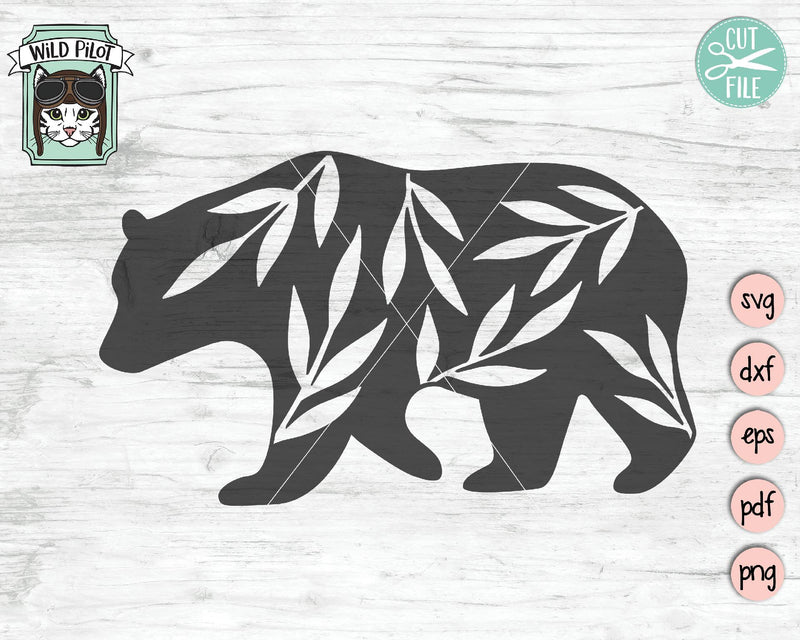 Bear Leaves Silhouette SVG Cut File - So Fontsy