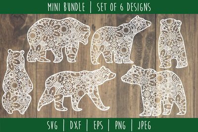Bear Mandala Zentangle Bundle Set of 6 - SVG SVG SavoringSurprises