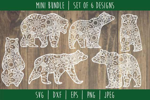 Bear Mandala Zentangle Bundle Set of 6 - SVG SVG SavoringSurprises
