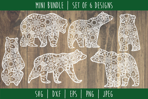 Bear Mandala Zentangle Bundle Set of 6 - SVG SVG SavoringSurprises 