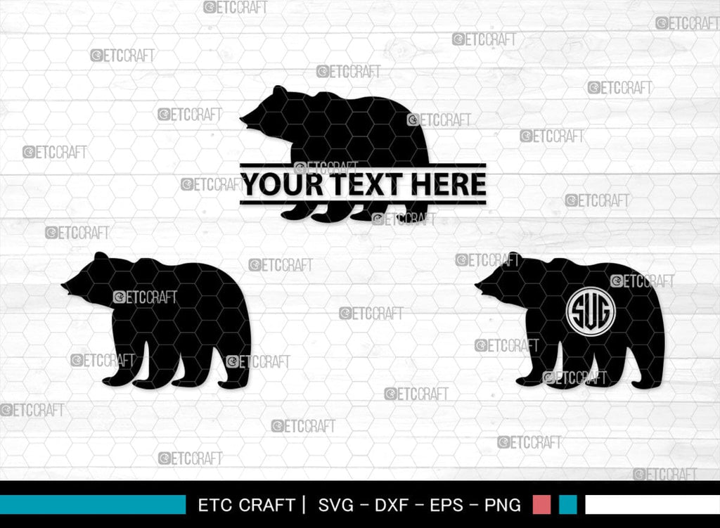 Bear Monogram, Bear Silhouette, Bear SVG, Bruin Svg, Grizzly Bear Svg ...