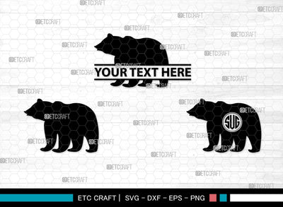 Bear Monogram, Bear Silhouette, Bear SVG, Bruin Svg, Grizzly Bear Svg, Bear Family Svg, SB00226 SVG ETC Craft 