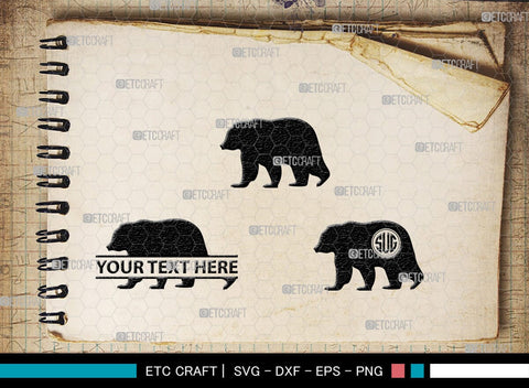 Bear Monogram, Bear Silhouette, Bear SVG, Bruin Svg, Grizzly Bear Svg, Bear Family Svg, SB00226 SVG ETC Craft 