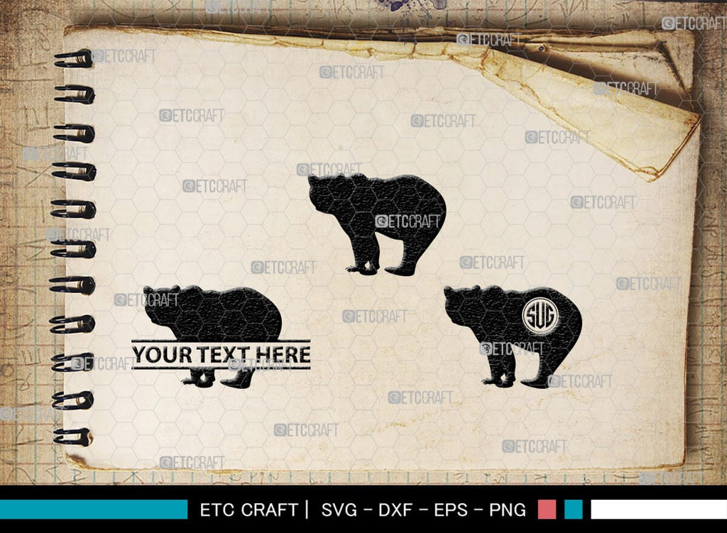 Bear Monogram, Bear Silhouette, Bear SVG, Bruin Svg, Grizzly Bear Svg ...