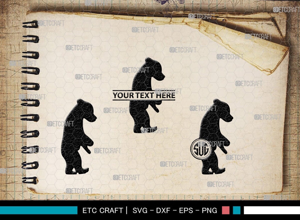 Bear Monogram, Bear Silhouette, Bear SVG, Bruin Svg, Grizzly Bear Svg ...
