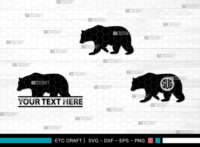 Bear Monogram, Bear Silhouette, Bear SVG, Bruin Svg, Grizzly Bear Svg ...