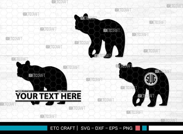 Bear Monogram, Bear Silhouette, Bear SVG, Bruin Svg, Grizzly Bear Svg, Bear Family Svg, SB00226 SVG ETC Craft 
