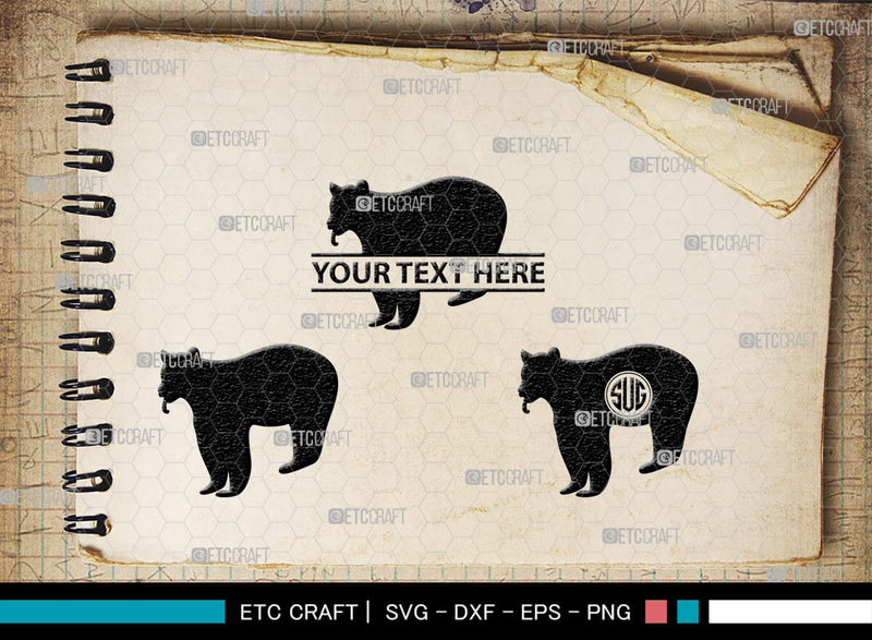 Bear Monogram, Bear Silhouette, Bear SVG, Bruin Svg, Grizzly Bear Svg ...