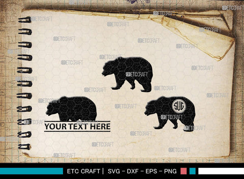 Bear Monogram, Bear Silhouette, Bear SVG, Bruin Svg, Grizzly Bear Svg, Bear Family Svg, SB00226 SVG ETC Craft 