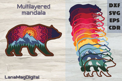 Bear Mountain sunset 3d mandala SVG Layered sunset svg 3D Paper LanaMagDigital 