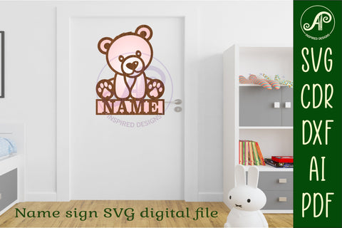 Bear name sign svg laser cut template SVG APInspireddesigns 
