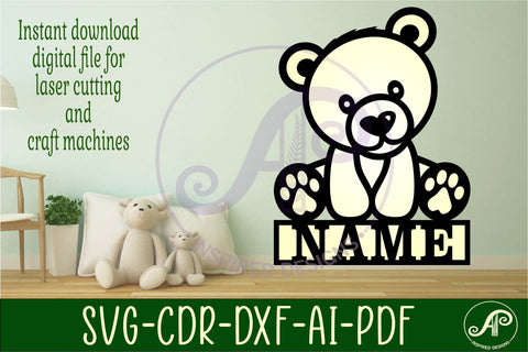 Bear name sign svg laser cut template SVG APInspireddesigns 