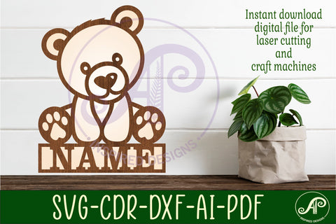Bear name sign svg laser cut template SVG APInspireddesigns 