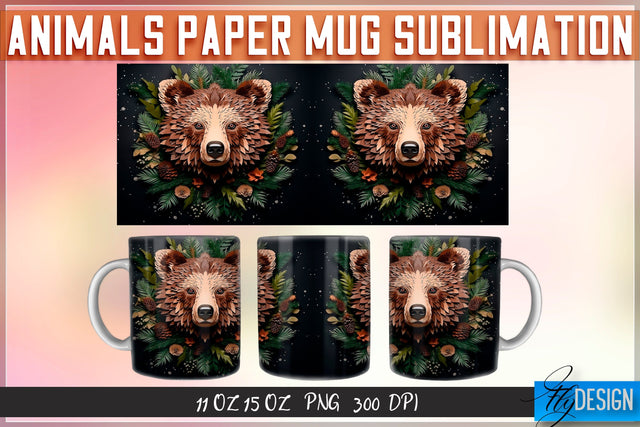 Bear Paper Mug Sublimation SVG Fly Design 
