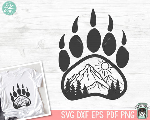 Bear Paw Print SVG, Paw Print SVG, Mountain Scene SVG, Forest Trees svg, Camping svg, Hiking svg, Adventure svg, Outdoors svg, Explorer svg SVG Wild Pilot 