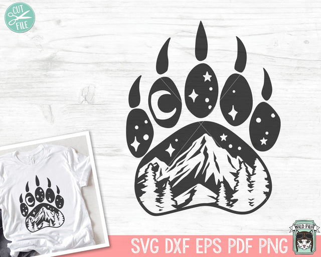 Bear Paw Print SVG, Paw Print SVG, Mountain Scene SVG, Forest Trees svg, Camping svg, Hiking svg, Adventure svg, Outdoors svg, Explorer svg SVG Wild Pilot 