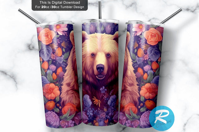 Bear Purple Flower 20 oz / 30 oz Skinny Tumbler Sublimation Regulrcrative 