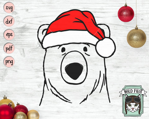 Bear Santa Hat SVG Cut File, Bear With Hat SVG, Christmas SVG File, Bear SVG, Christmas Cut File, Christmas Animals SVG, Animal Santa Hat SVG SVG Wild Pilot 