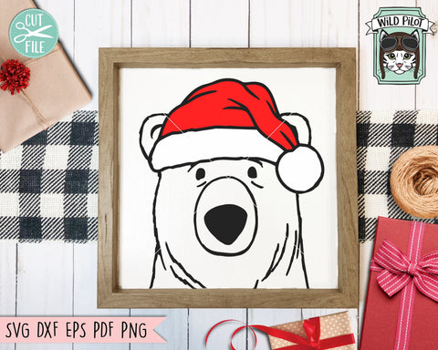 Bear Santa Hat SVG Cut File, Bear With Hat SVG, Christmas SVG File, Bear SVG, Christmas Cut File, Christmas Animals SVG, Animal Santa Hat SVG SVG Wild Pilot 