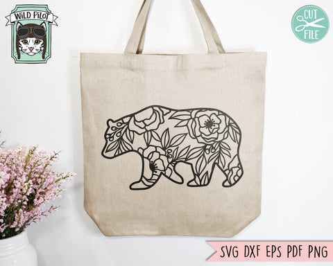 Bear Silhouette SVG file, Bear Cut file, Floral Bear svg file, Bear Flowers svg file, Mama Bear svg file, Silhouette Bear svg file, Bear png SVG Wild Pilot 