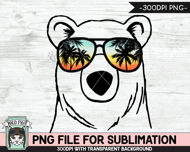 Bear Sunglasses SUBLIMATION designs png, Bear png, Sunset Sunglasses PNG file, Palm Tree glasses, Beach Vacation png, Summer Bear glasses Sublimation Wild Pilot 