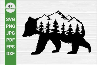 Bear SVG Pine Trees SVG Mountain SVG Grizzly SVG, Woods SVG, Forest SVG, Nature SVG, Outdoor SVG, Wildlife SVG, Woodland Animal SVG, Wilderness SVG SVG GPDigitaline 