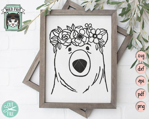 Bear With Flower Crown SVG Cut File SVG Wild Pilot 