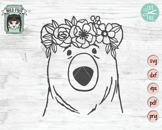 Bear With Flower Crown SVG Cut File SVG Wild Pilot 