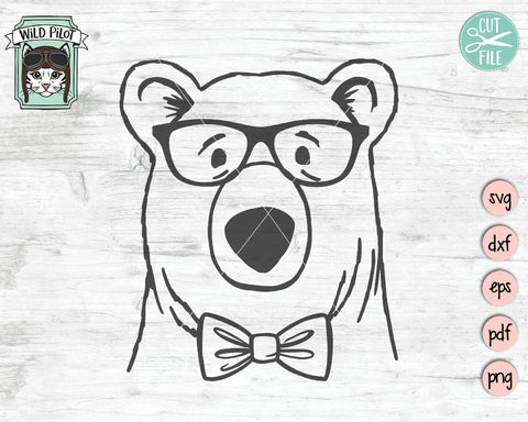 Bear With Glasses Bowtie SVG Cut File SVG Wild Pilot 