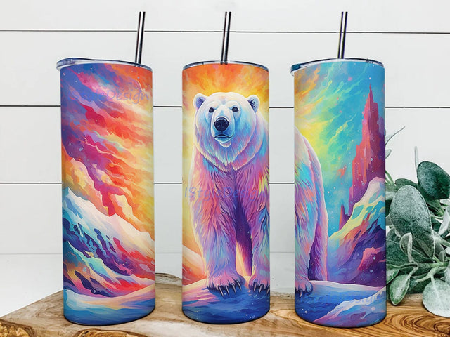 Bear With The Northern Light 20oz Skinny Tumbler Png, Bear Northern Light Tumbler, Northern Lights Mama Bear Tumbler, Forest Night Moon Png Sublimation iStyleDesign 