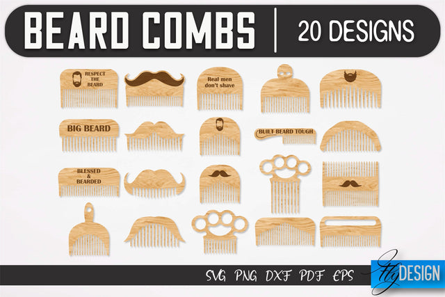 Beard Combs SVG | Beard Laser Cut SVG | CNC files SVG Fly Design 