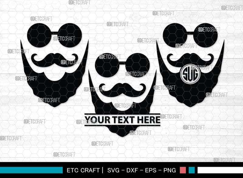 Beard Monogram, Beard Silhouette, Beard SVG, Long Beard Svg, Moustache ...