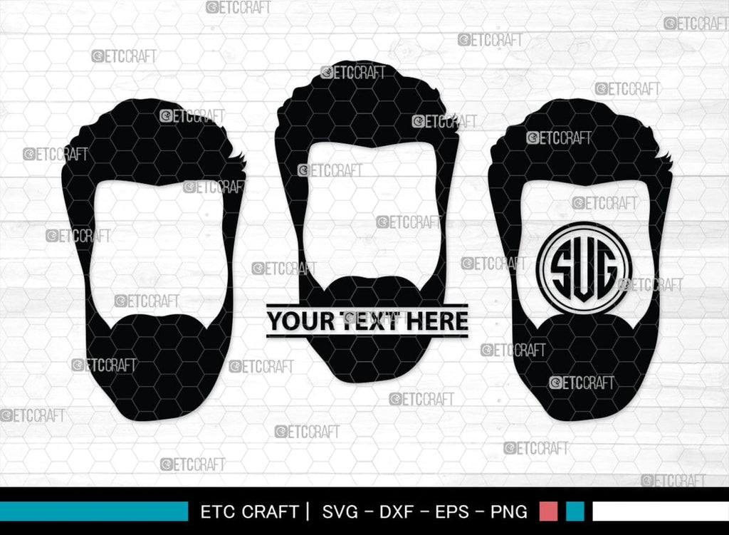 Beard Monogram, Beard Silhouette, Beard SVG, Long Beard Svg, Moustache ...