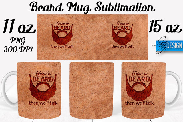 Beard Mug PNG Sublimation | Coffee 11 Oz | 15 Oz Mug Sublimation Sublimation Fly Design 