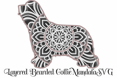 Bearded Collie SVG file, layered mandala cut file, 4 layers Dog Breed SVG SVG Digital Honeybee 