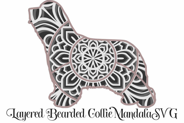 Bearded Collie SVG file, layered mandala cut file, 4 layers Dog Breed SVG SVG Digital Honeybee 