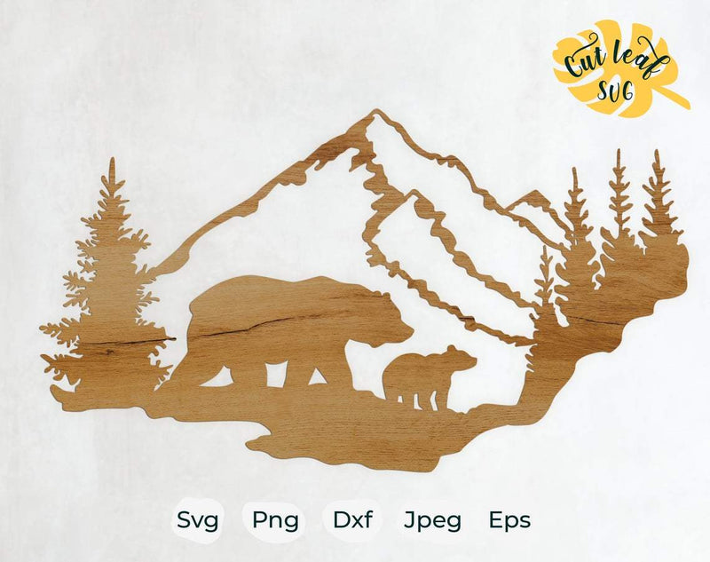 Bears SVG DXF Cut Files, dxf files for plasma, cnc files for wood, bear svg, mountain svg, forest svg, mama bear svg, hunting svg SVG CutLeafSvg 