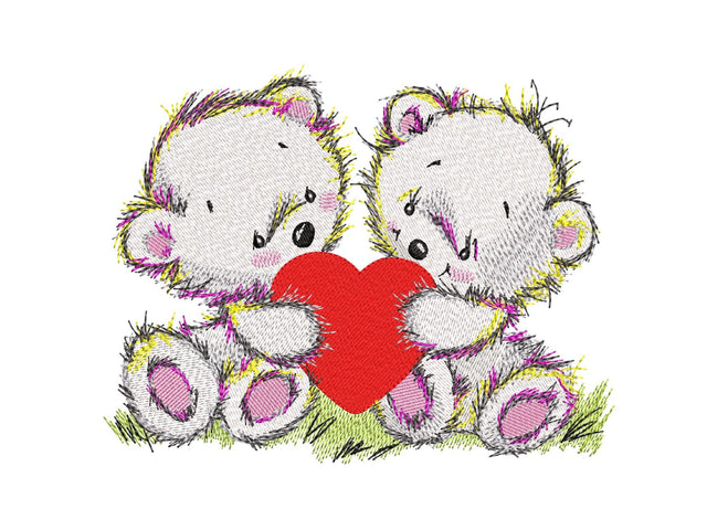 Bears with heart embroidery design, Valentine Day Embroidery File, 4 sizes, Instant Download Embroidery/Applique DESIGNS Nino Nadaraia 