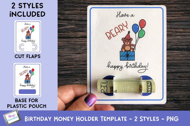 Beary Happy Birthday Money Holder | Bear Money Card | Pun SVG Stacy's Digital Designs 
