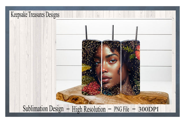 Beautiful African American Woman, 20oz Straight Tumbler Wrap, PNG for Sublimation, Black Woman, Sublimation Printable Sublimation Keepsake Treasures Designs LLC. 