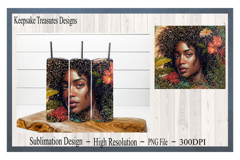 Beautiful African American Woman, 20oz Straight Tumbler Wrap, PNG for Sublimation, Black Woman, Sublimation Printable Sublimation Keepsake Treasures Designs LLC. 