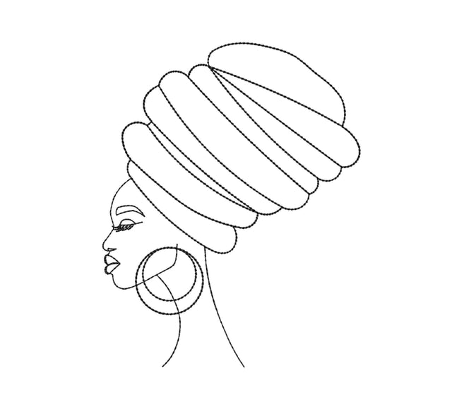 Beautiful African American Woman Embroidery Design, Line Art Embroidery Design, 5 sizes Embroidery/Applique DESIGNS Nino Nadaraia 