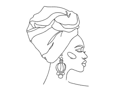 Beautiful African American Woman Embroidery Design, Line Art Embroidery File, 5 sizes Embroidery/Applique DESIGNS Nino Nadaraia 