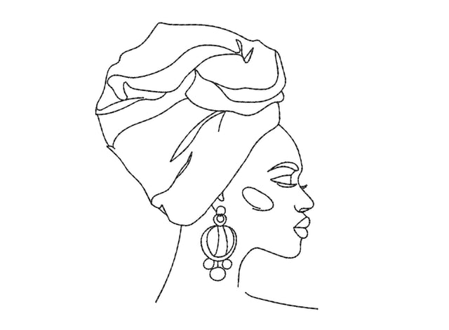 Beautiful African American Woman Embroidery Design, Line Art Embroidery File, 5 sizes Embroidery/Applique DESIGNS Nino Nadaraia 